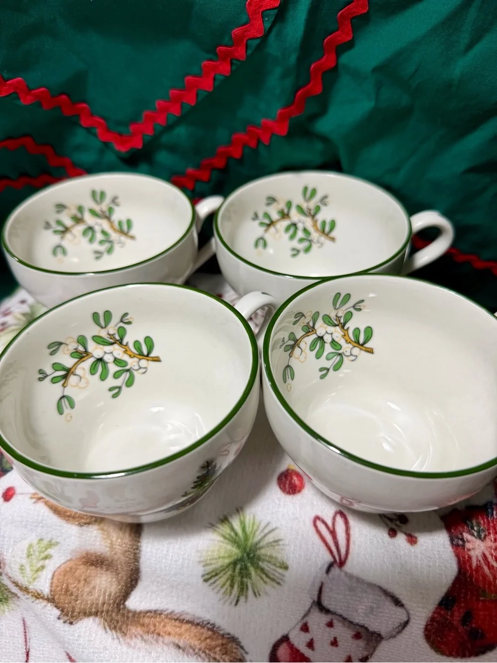 Holiday Holly Ceramic Teacup - White with Green and Red Holly - Cuthbertsone